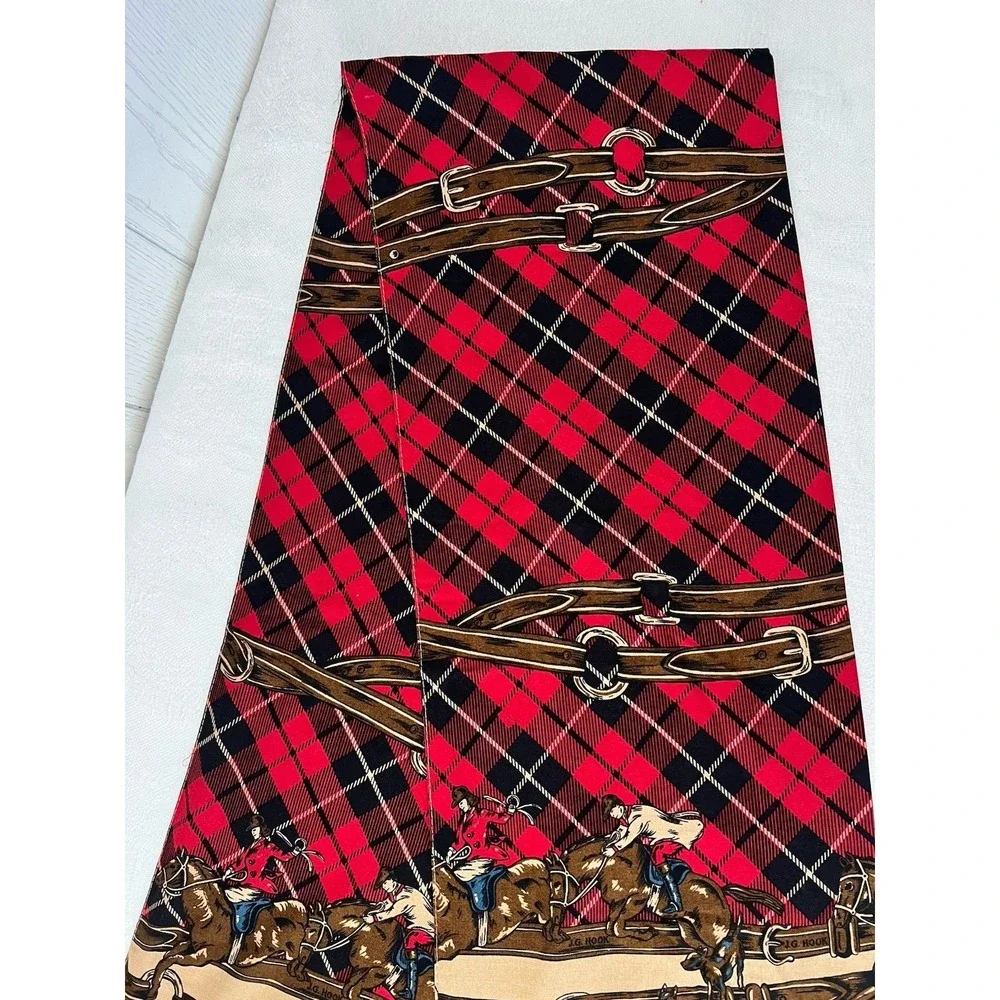 Vintage Double Face EQUESTRIAN Scarf Red Tartan Jockey Dachshund JG Hook